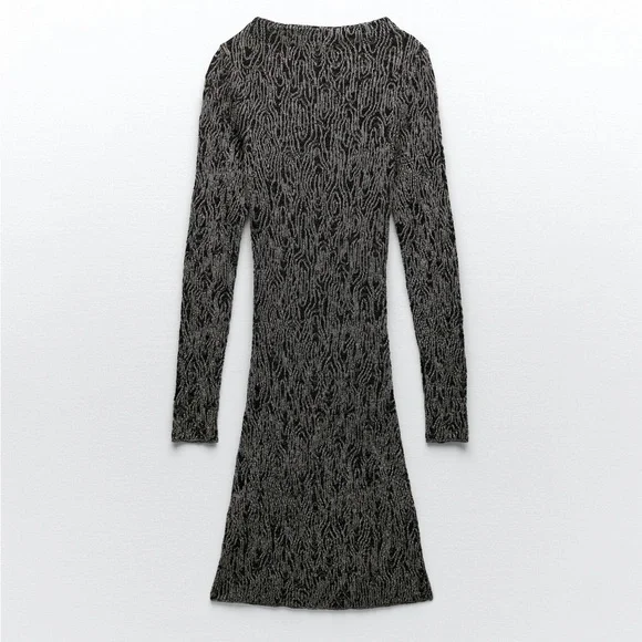 ZARA LONG SLEEVE KNIT DRESS WITH METALLIC THREAD - Picture 5 of 14